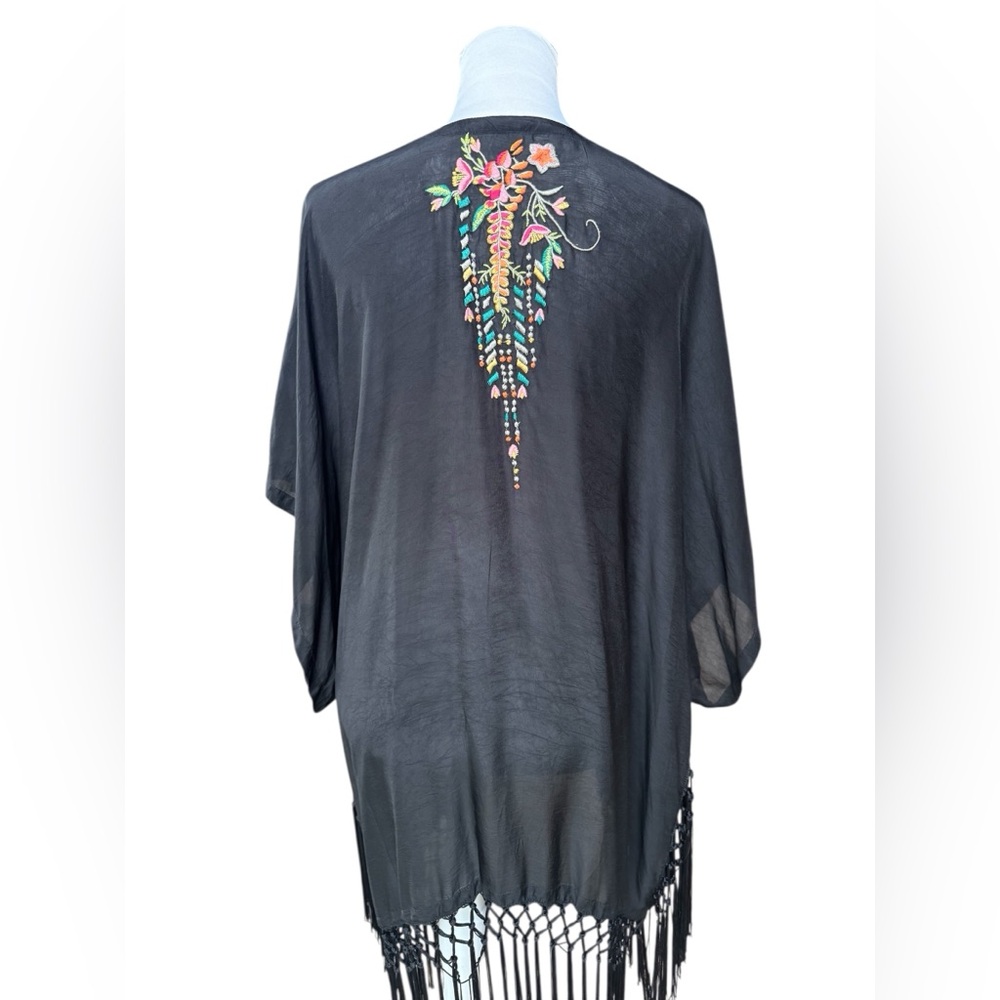 Johnny Was Embroidered Black Kimono with Fringe size L - Picture 2 of 6